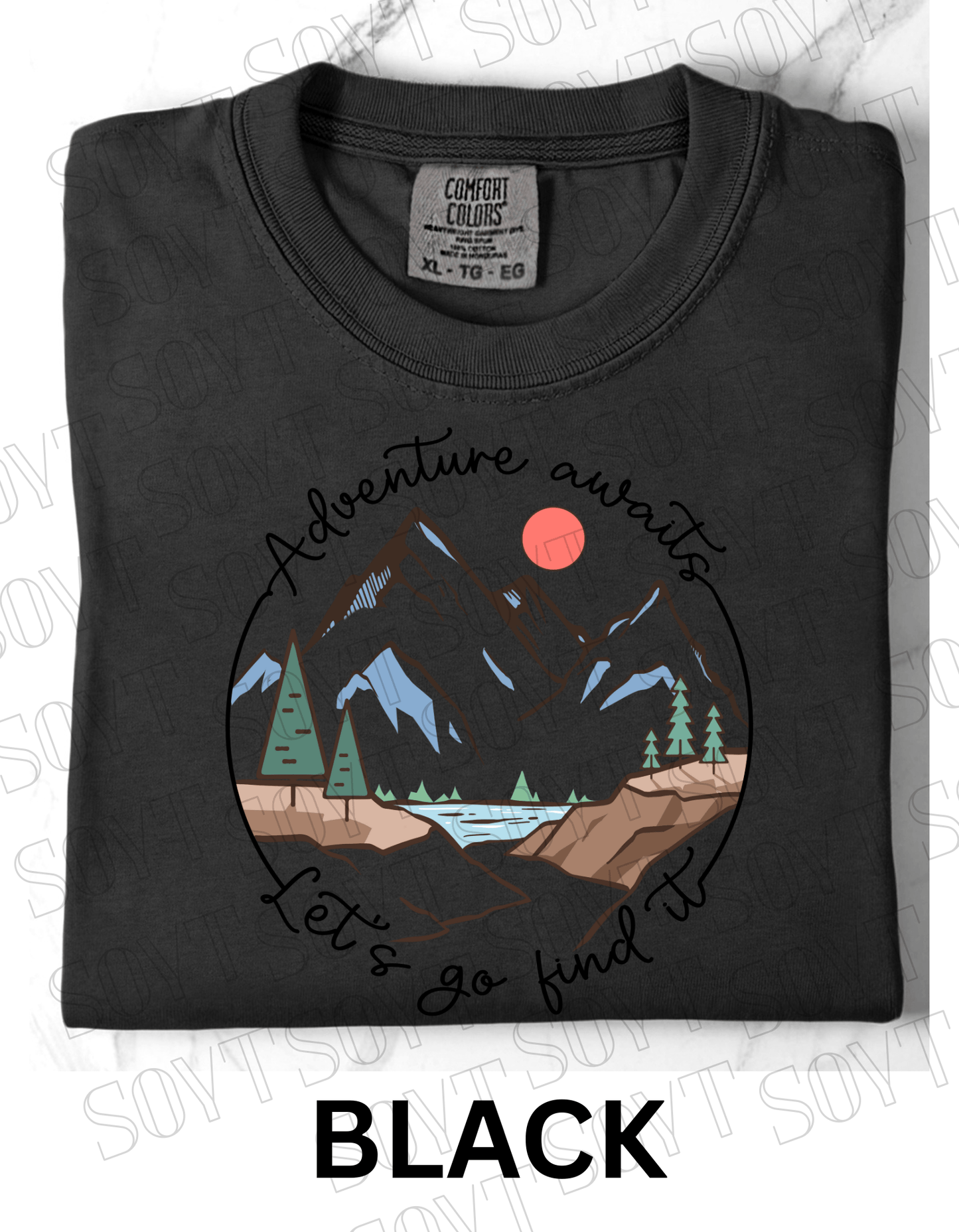 Adventure Awaits T-Shirt – Comfort Colors® Mountain & Hiking Graphic Tee - Festive Apparel StoreBlack