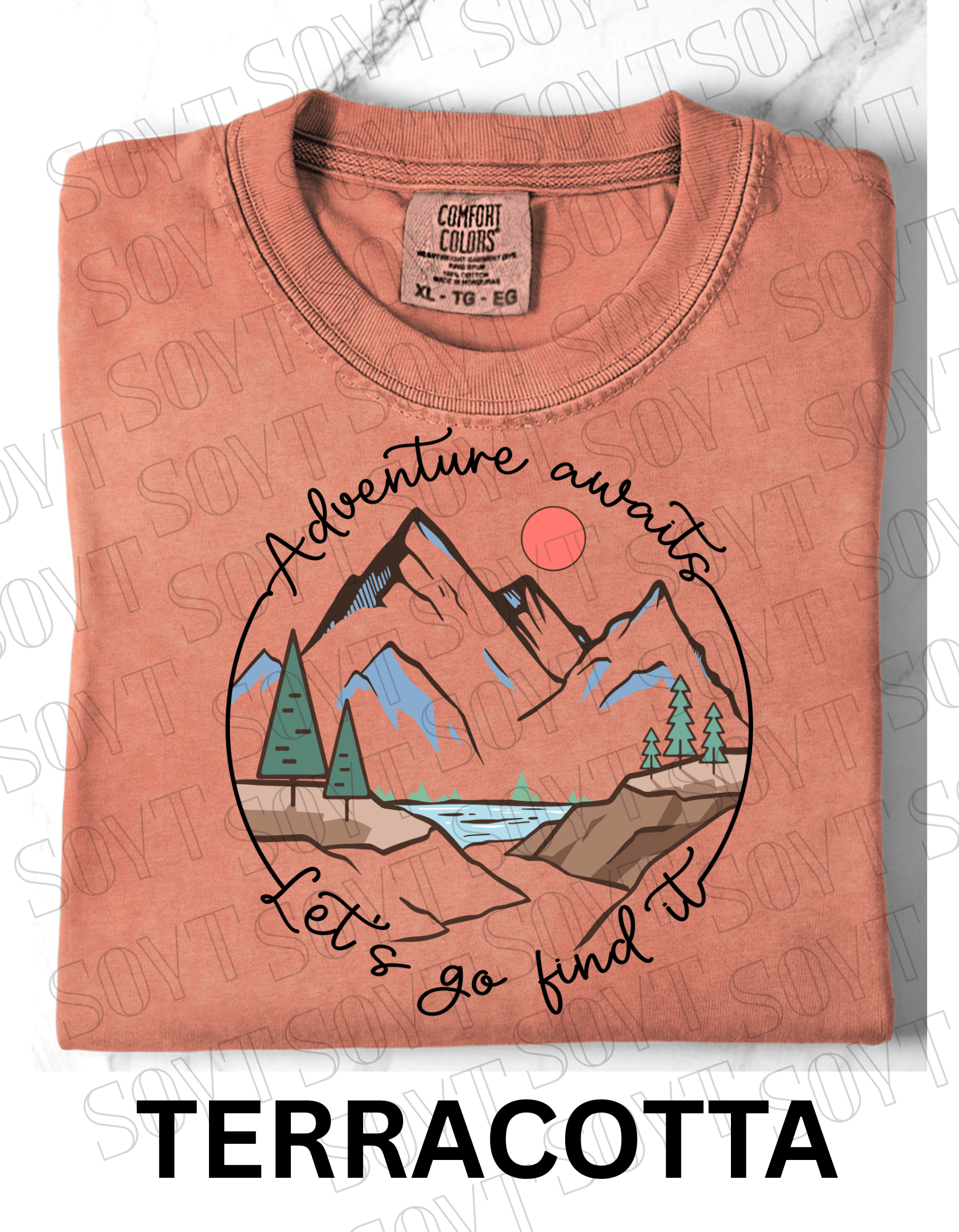 Adventure Awaits T-Shirt – Comfort Colors® Mountain & Hiking Graphic Tee - Festive Apparel StoreTerracotta