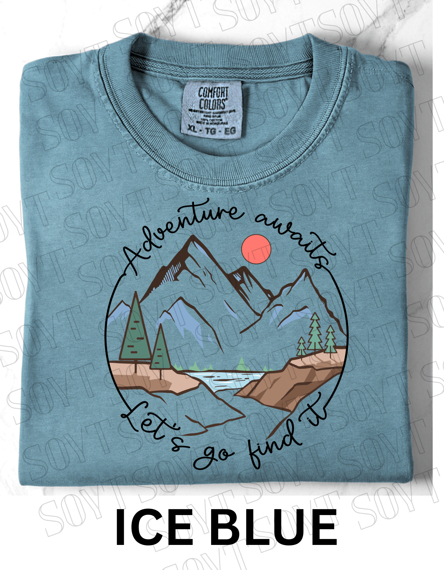 Adventure Awaits T-Shirt – Comfort Colors® Mountain & Hiking Graphic Tee - Festive Apparel StoreIce Blue
