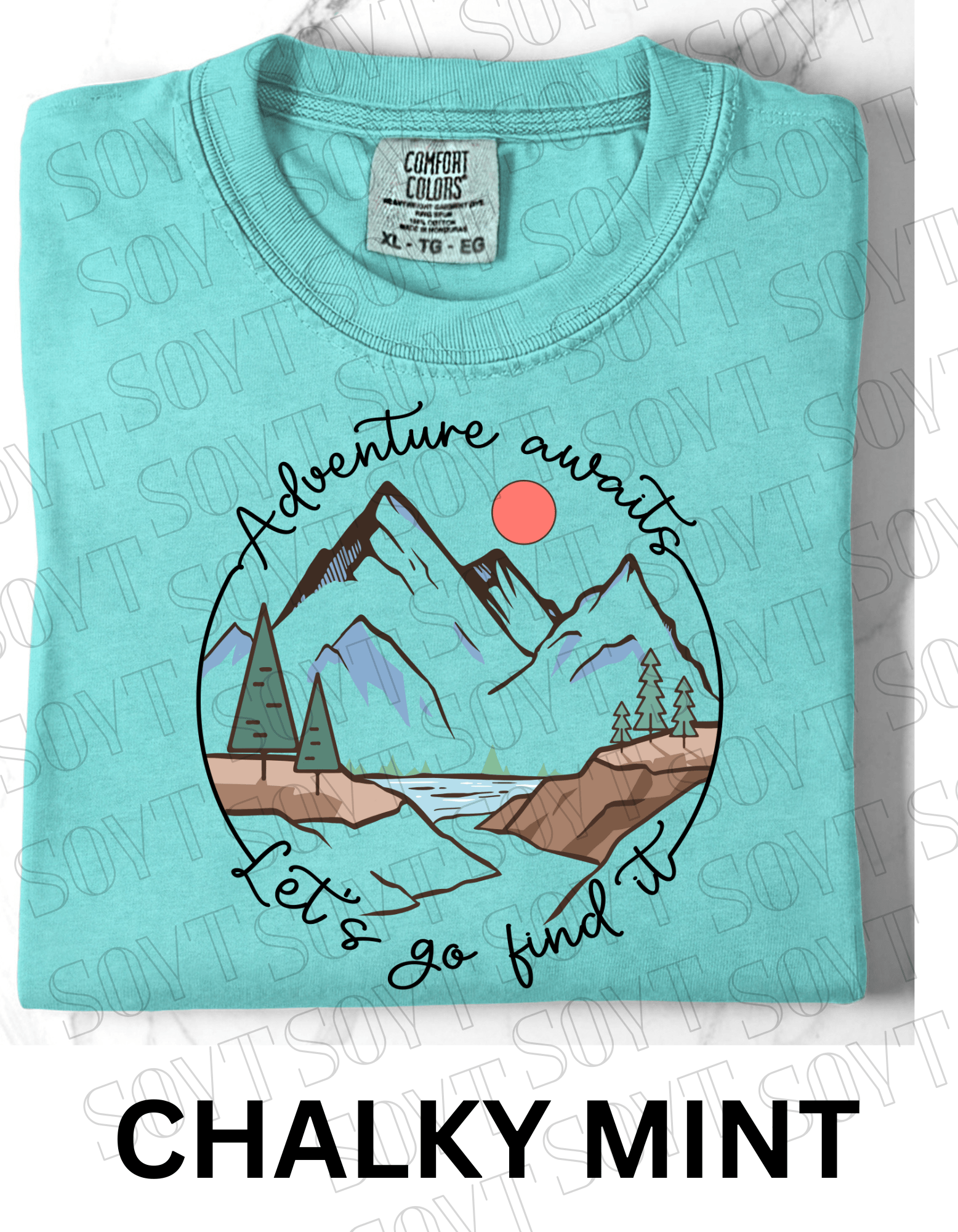 Adventure Awaits T-Shirt – Comfort Colors® Mountain & Hiking Graphic Tee - Festive Apparel StoreChalky Mint