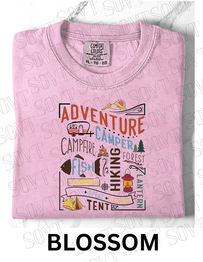 Adventure Camping Collage T-Shirt – Colorful Outdoor Lifestyle Graphic Tee - Festive Apparel StoreBlossom