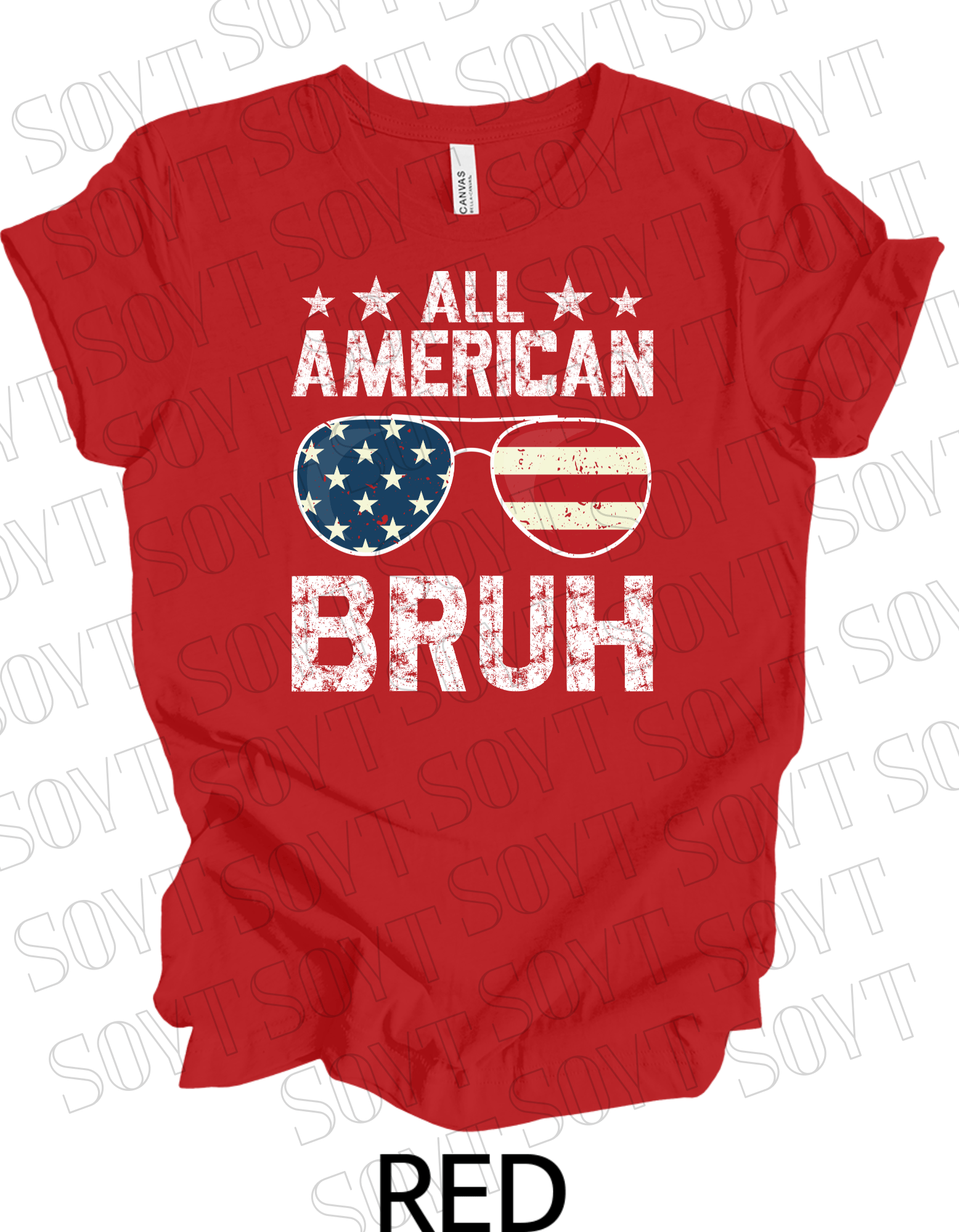 All American Bruh T-Shirt – Funny Patriotic Sunglasses Graphic Tee | Made in USA - Festive Apparel StoreRed