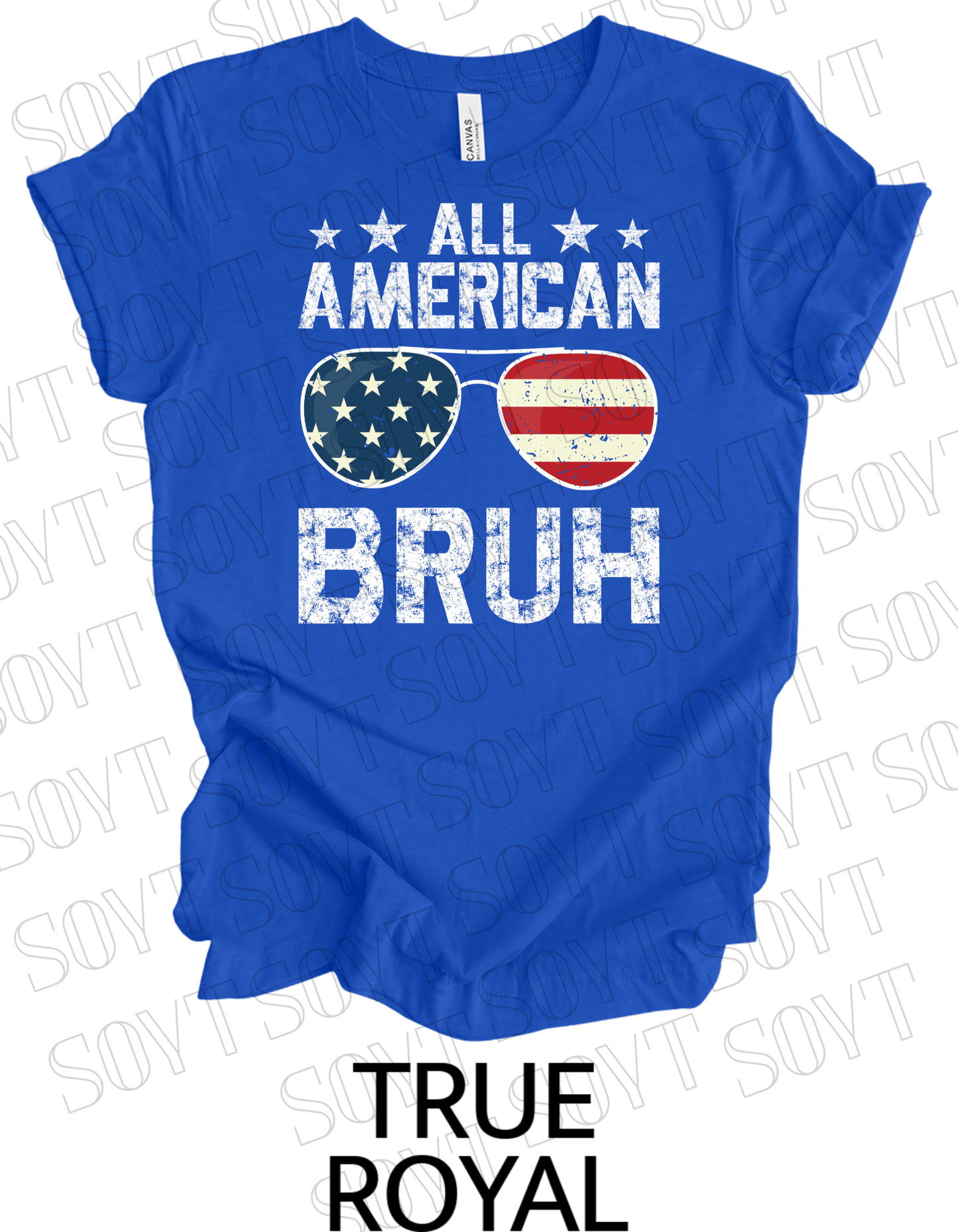 All American Bruh T-Shirt – Funny Patriotic Sunglasses Graphic Tee | Made in USA - Festive Apparel StoreRoyal Blue