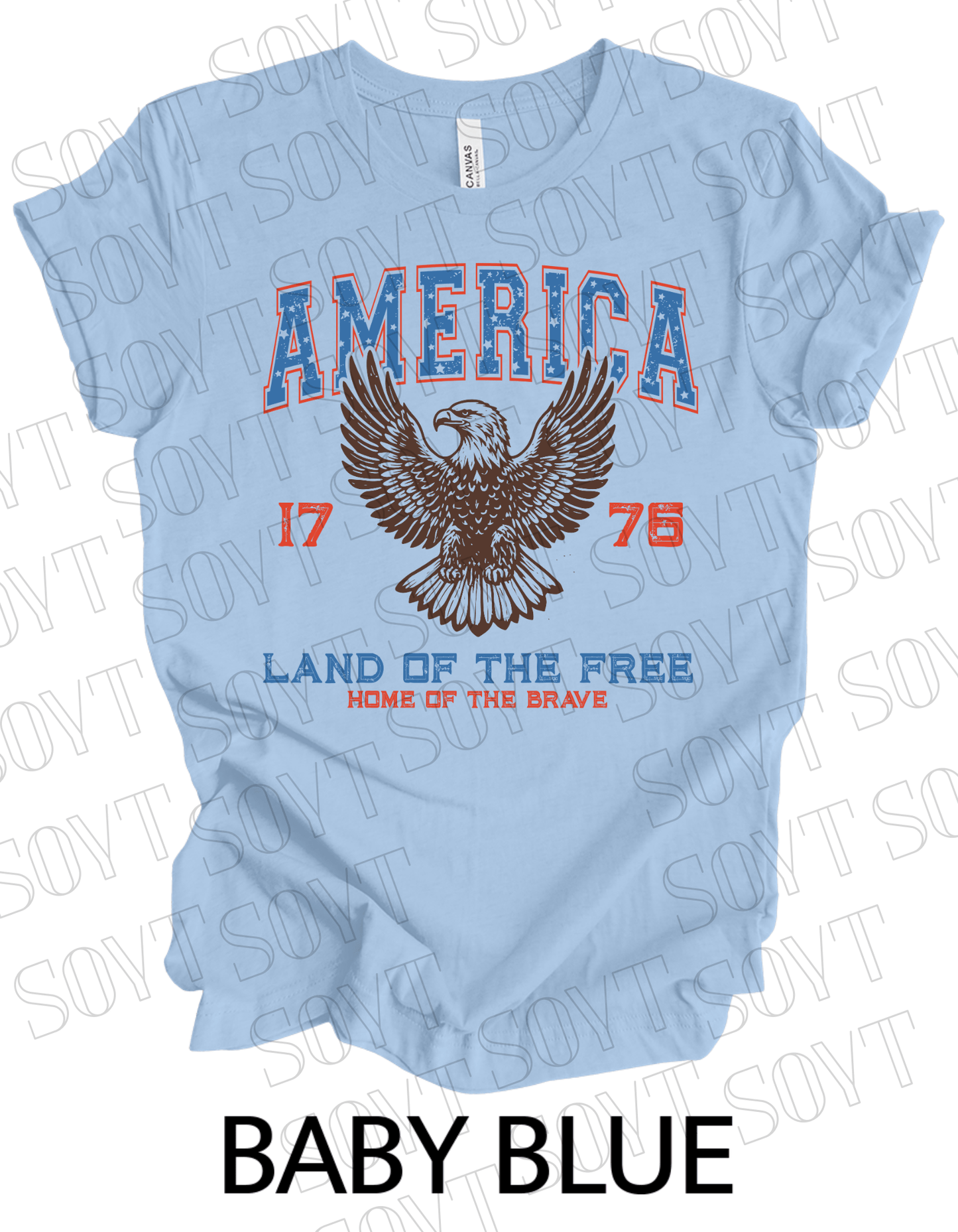 America Eagle 1776 T-Shirt – Bella+Canvas Patriotic Vintage Graphic Tee - Festive Apparel StoreBaby Blue