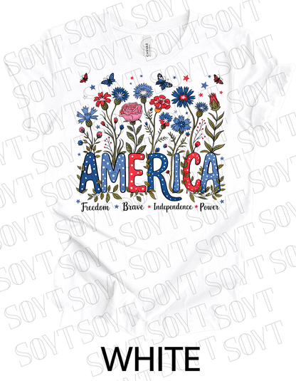 America Floral Patriotic T-Shirt – Bella+Canvas 4th of July Women’s Tee - Festive Apparel StoreWhite