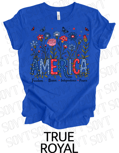 America Floral Patriotic T-Shirt – Bella+Canvas 4th of July Women’s Tee - Festive Apparel StoreRoyal Blue