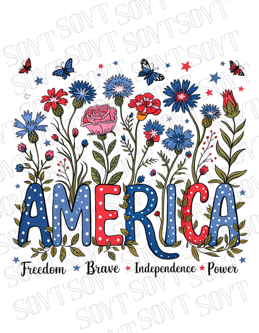 America Floral Patriotic T-Shirt – Bella+Canvas 4th of July Women’s Tee - Festive Apparel StoreRed
