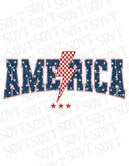 America Lightning Bolt T-Shirt – Patriotic Star Print Graphic Tee | Made in USA - Festive Apparel StoreWhite