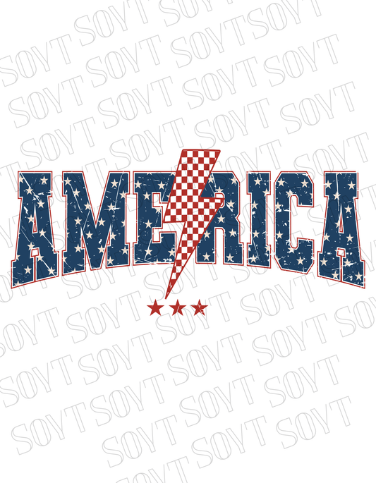 America Lightning Bolt T-Shirt – Patriotic Star Print Graphic Tee | Made in USA - Festive Apparel StoreWhite