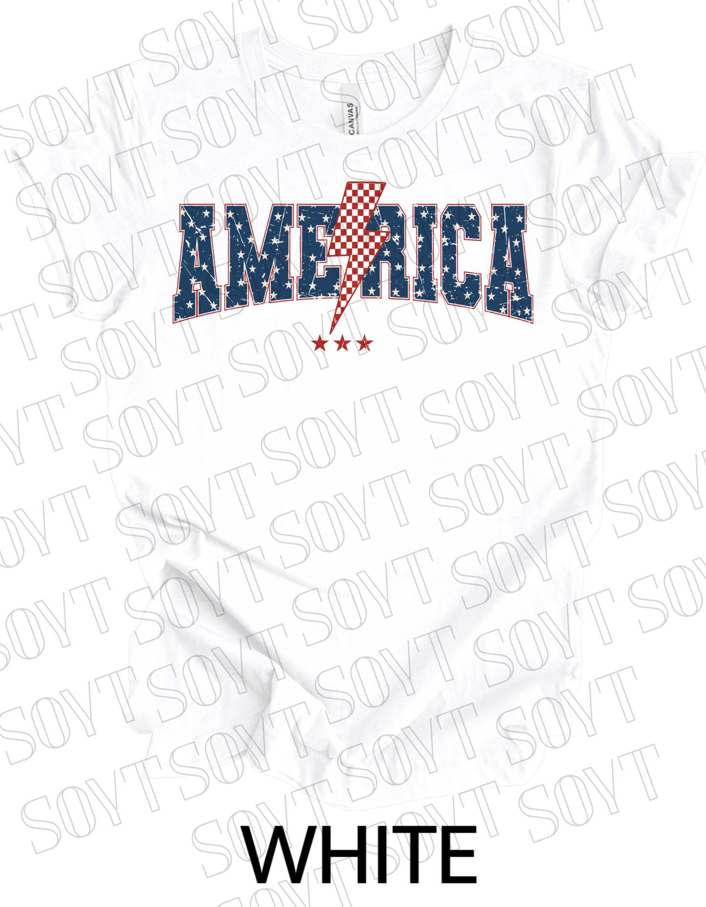America Lightning Bolt T-Shirt – Patriotic Star Print Graphic Tee | Made in USA - Festive Apparel StoreWhite