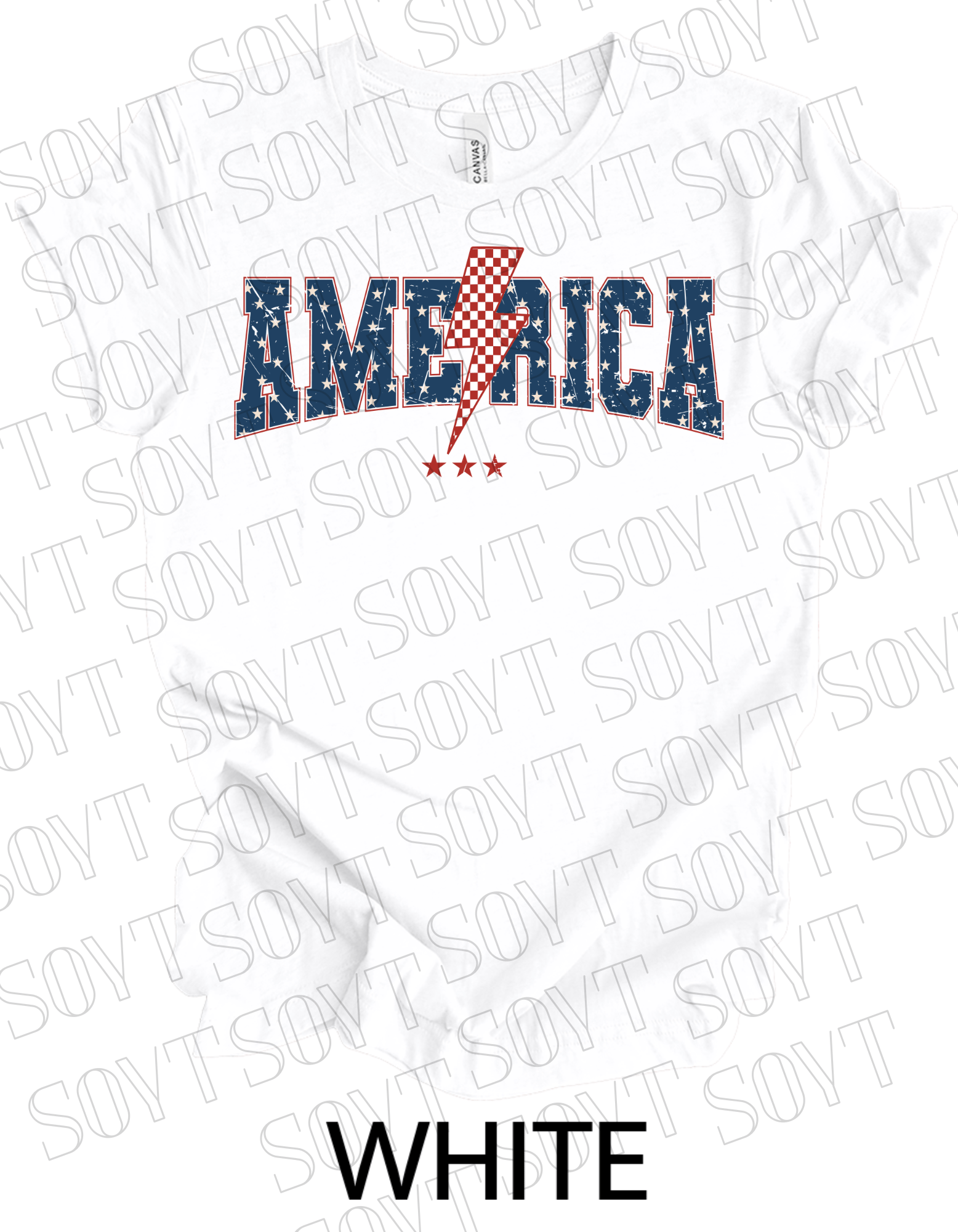 America Lightning Bolt T-Shirt – Patriotic Star Print Graphic Tee | Made in USA - Festive Apparel StoreWhite