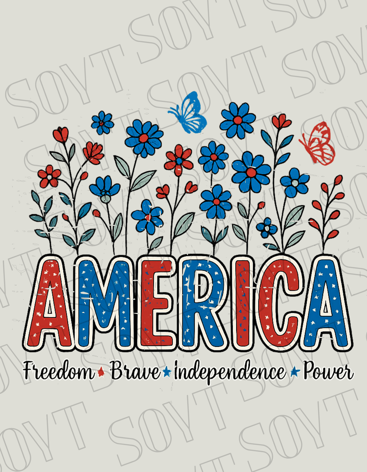America Wildflower Power T-Shirt – Bella+Canvas Patriotic Nature Tee - Festive Apparel StoreRed