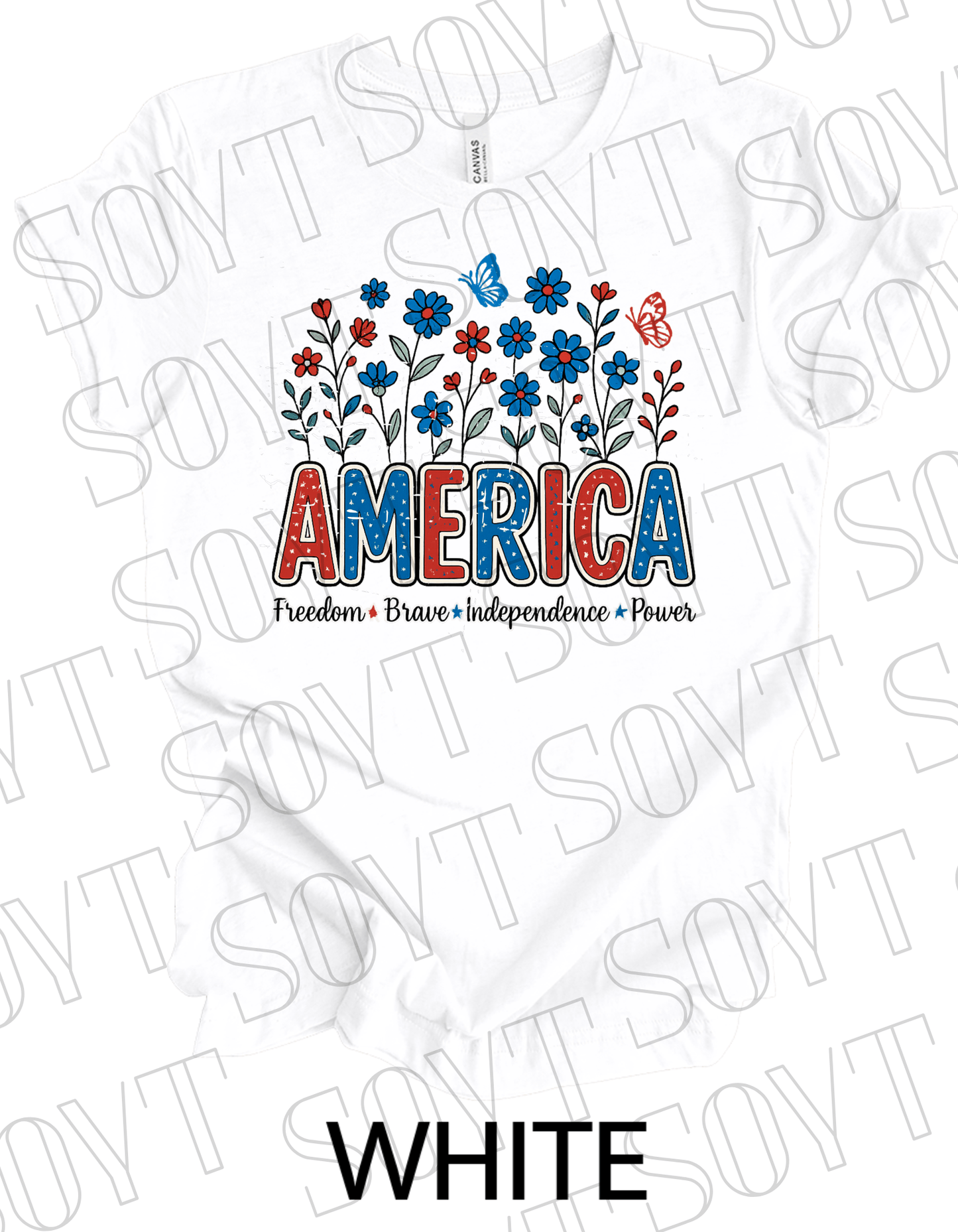America Wildflower Power T-Shirt – Bella+Canvas Patriotic Nature Tee - Festive Apparel StoreWhite