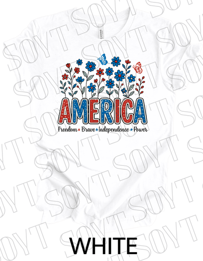 America Wildflower Power T-Shirt – Bella+Canvas Patriotic Nature Tee - Festive Apparel StoreWhite