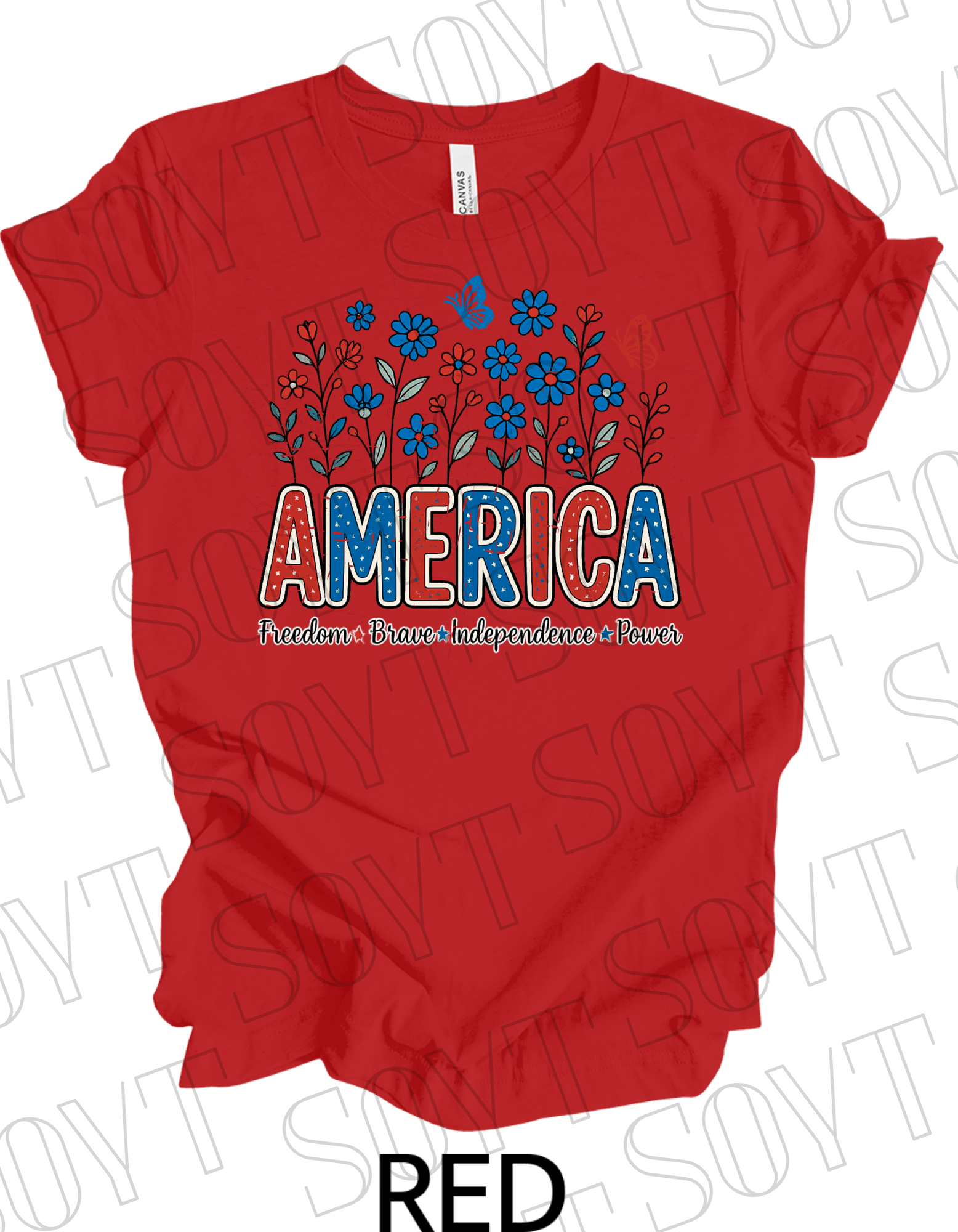 America Wildflower Power T-Shirt – Bella+Canvas Patriotic Nature Tee - Festive Apparel StoreRed