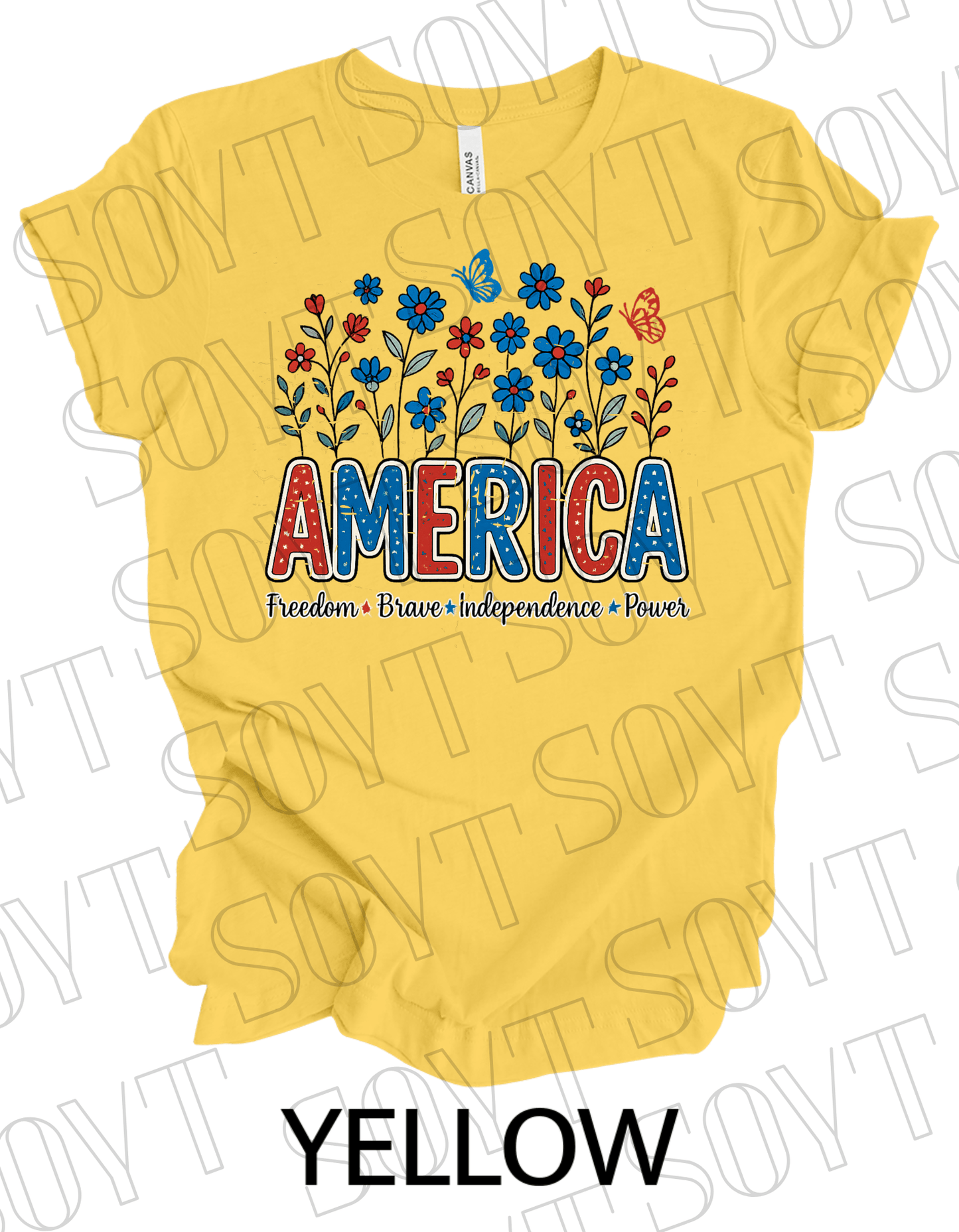 America Wildflower Power T-Shirt – Bella+Canvas Patriotic Nature Tee - Festive Apparel StoreYellow