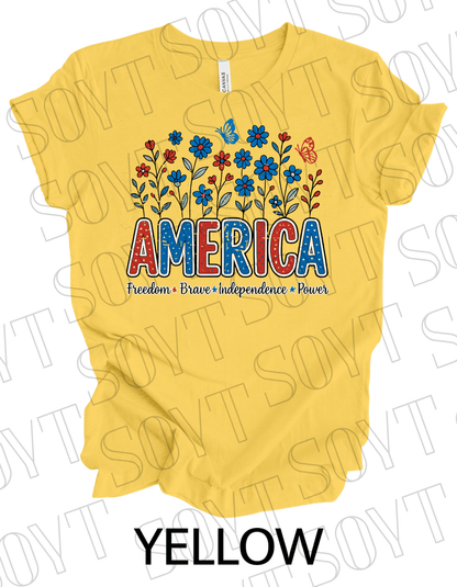 America Wildflower Power T-Shirt – Bella+Canvas Patriotic Nature Tee - Festive Apparel StoreYellow