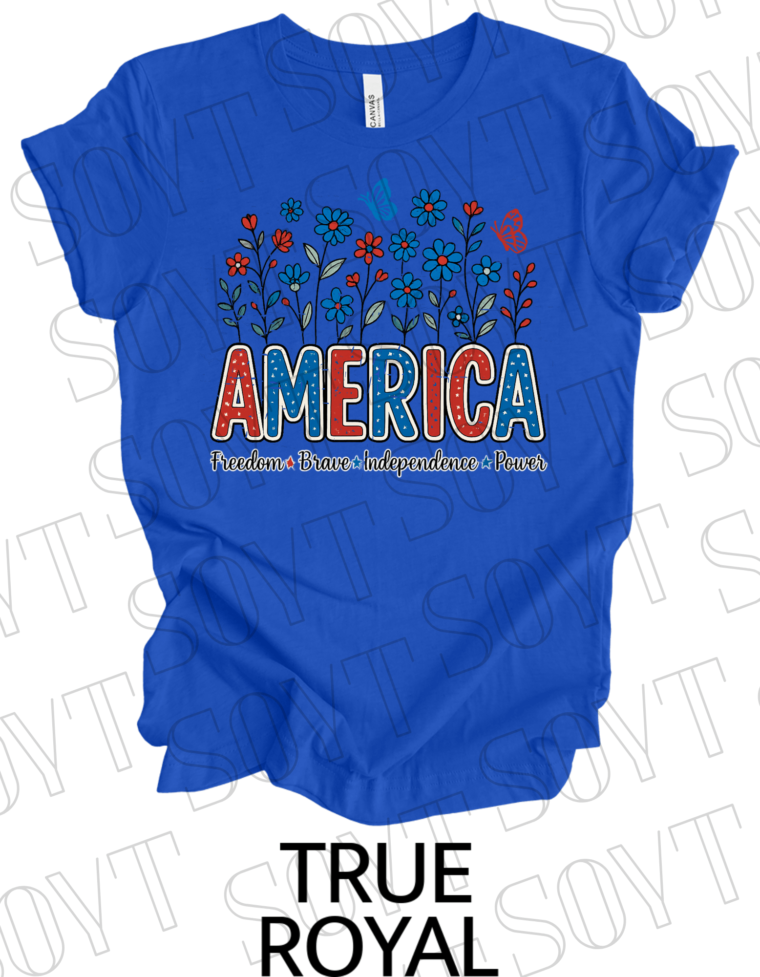 America Wildflower Power T-Shirt – Bella+Canvas Patriotic Nature Tee - Festive Apparel StoreRoyal Blue