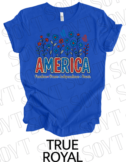 America Wildflower Power T-Shirt – Bella+Canvas Patriotic Nature Tee - Festive Apparel StoreRoyal Blue