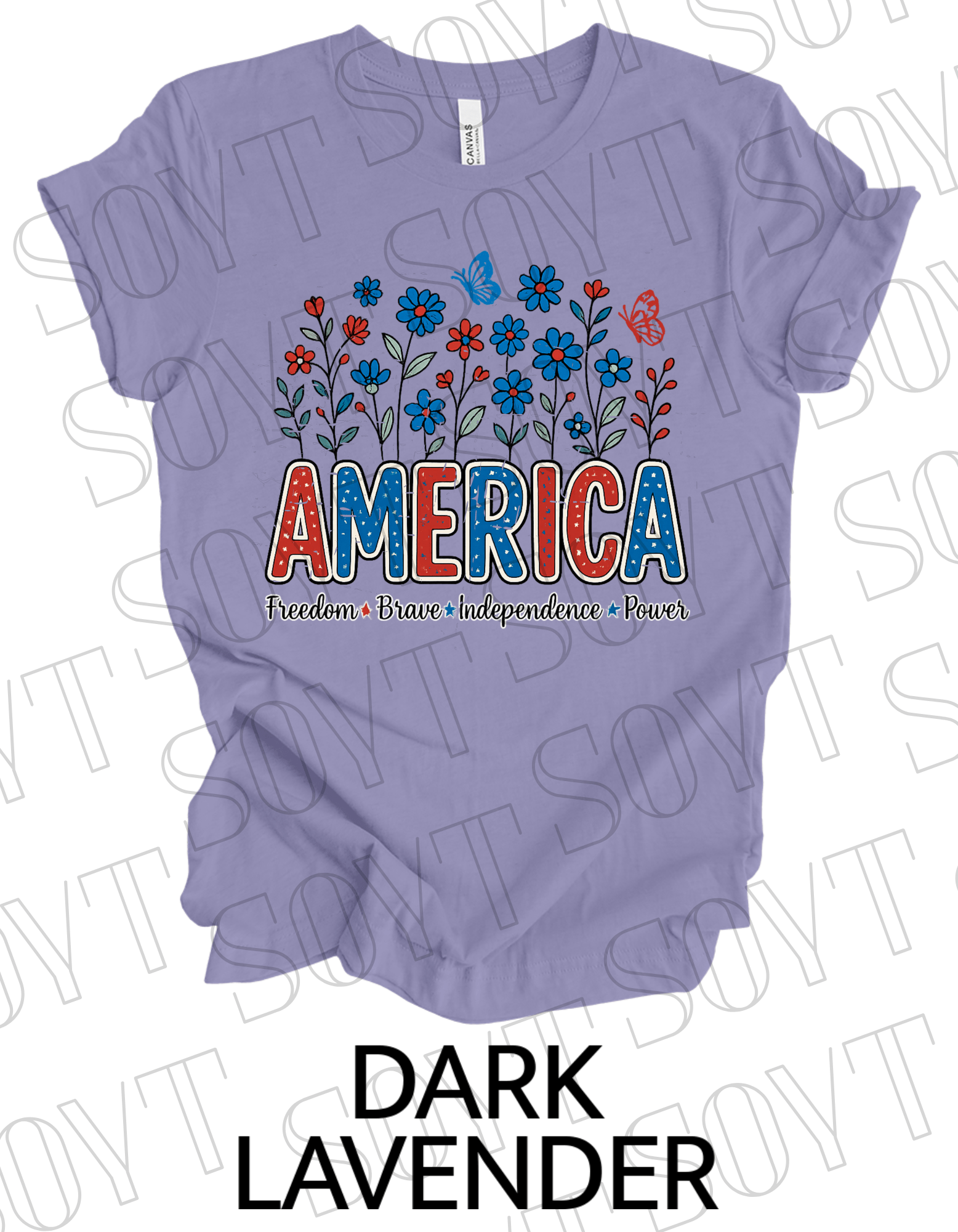 America Wildflower Power T-Shirt – Bella+Canvas Patriotic Nature Tee - Festive Apparel StoreDark Lavender