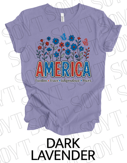 America Wildflower Power T-Shirt – Bella+Canvas Patriotic Nature Tee - Festive Apparel StoreDark Lavender