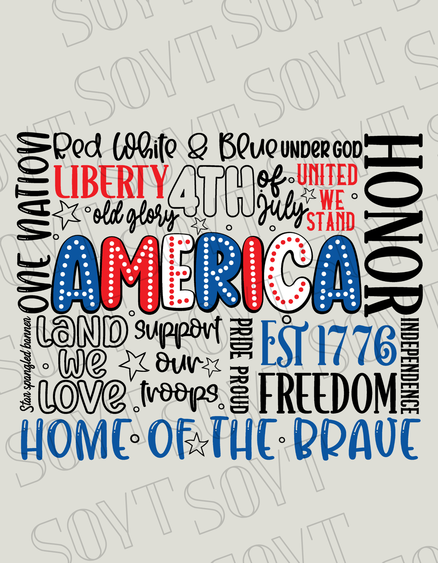 America Word Art T-Shirt – Bella+Canvas Patriotic Typography Tee - Festive Apparel StoreRed