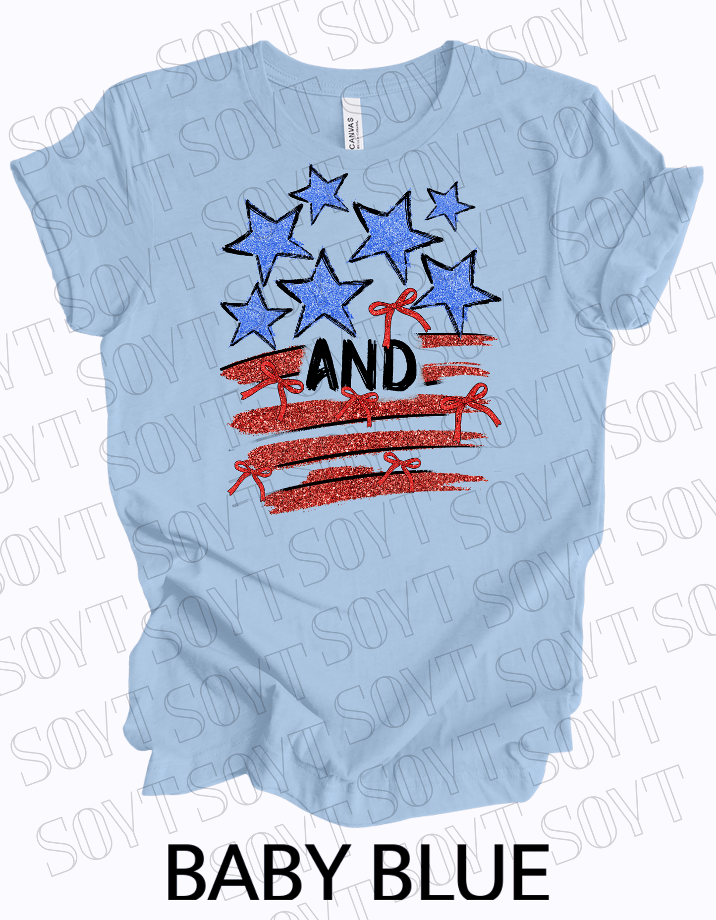 American Glitter Flag T-Shirt – Patriotic Sparkle Tee | Made in USA - Festive Apparel StoreBaby Blue