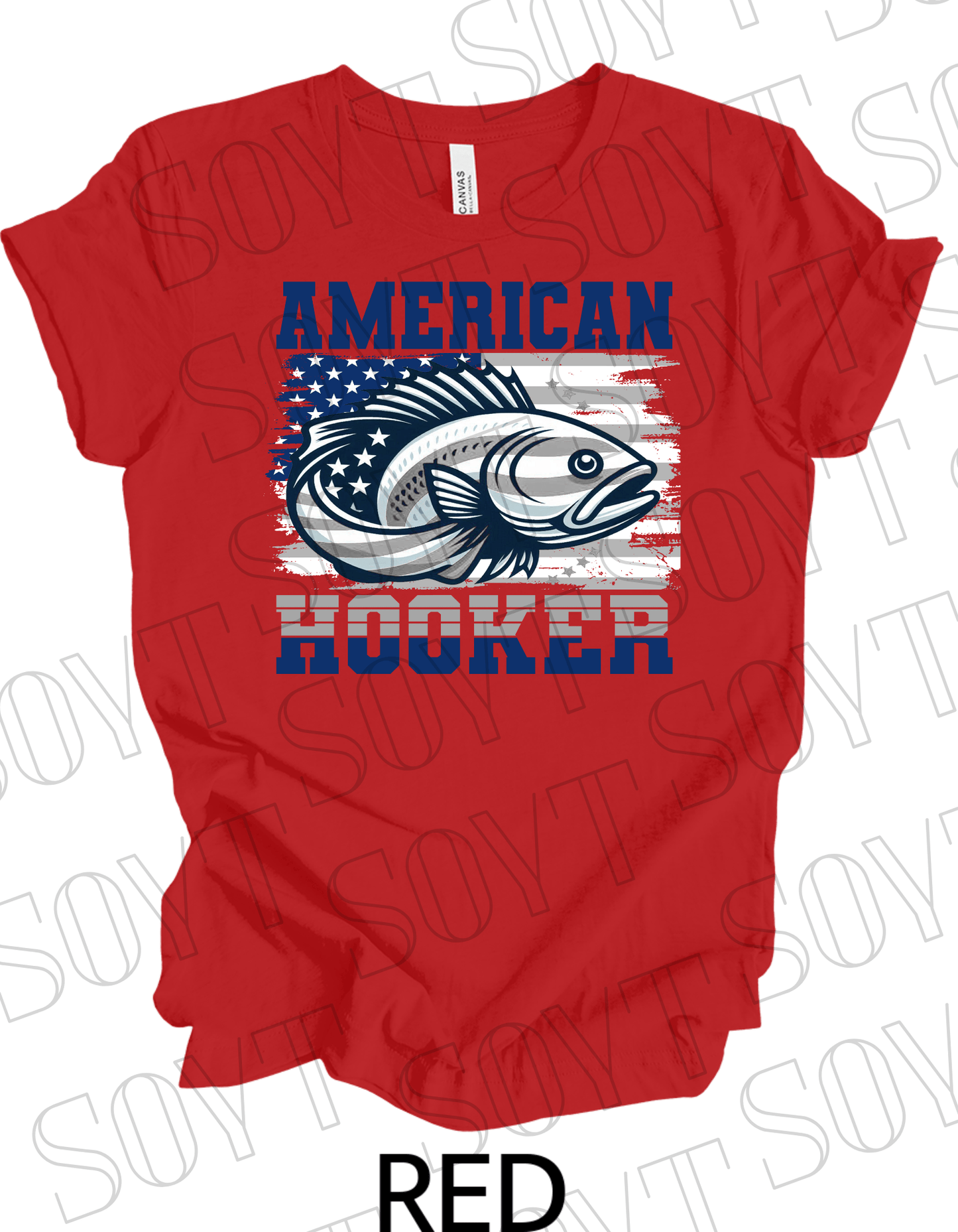 American Hooker Fishing T-Shirt – Bella+Canvas Patriotic Angler Tee - Festive Apparel StoreRed