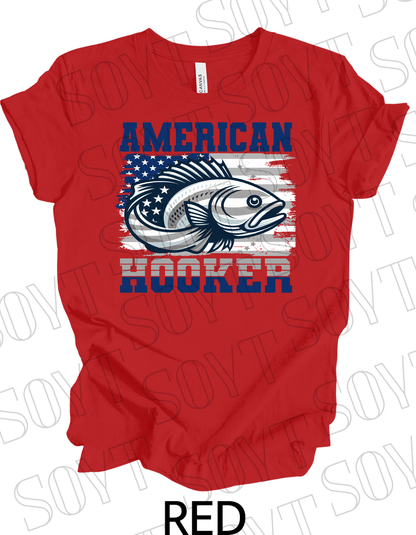 American Hooker Fishing T-Shirt – Bella+Canvas Patriotic Angler Tee - Festive Apparel StoreRed