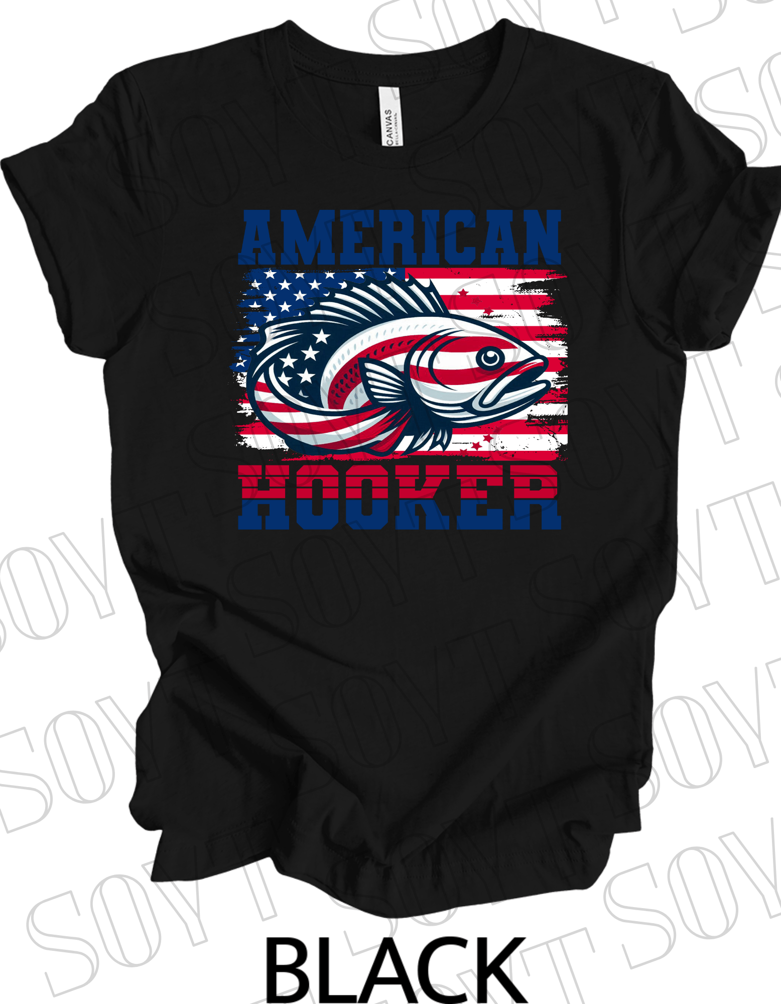 American Hooker Fishing T-Shirt – Bella+Canvas Patriotic Angler Tee - Festive Apparel StoreBlack
