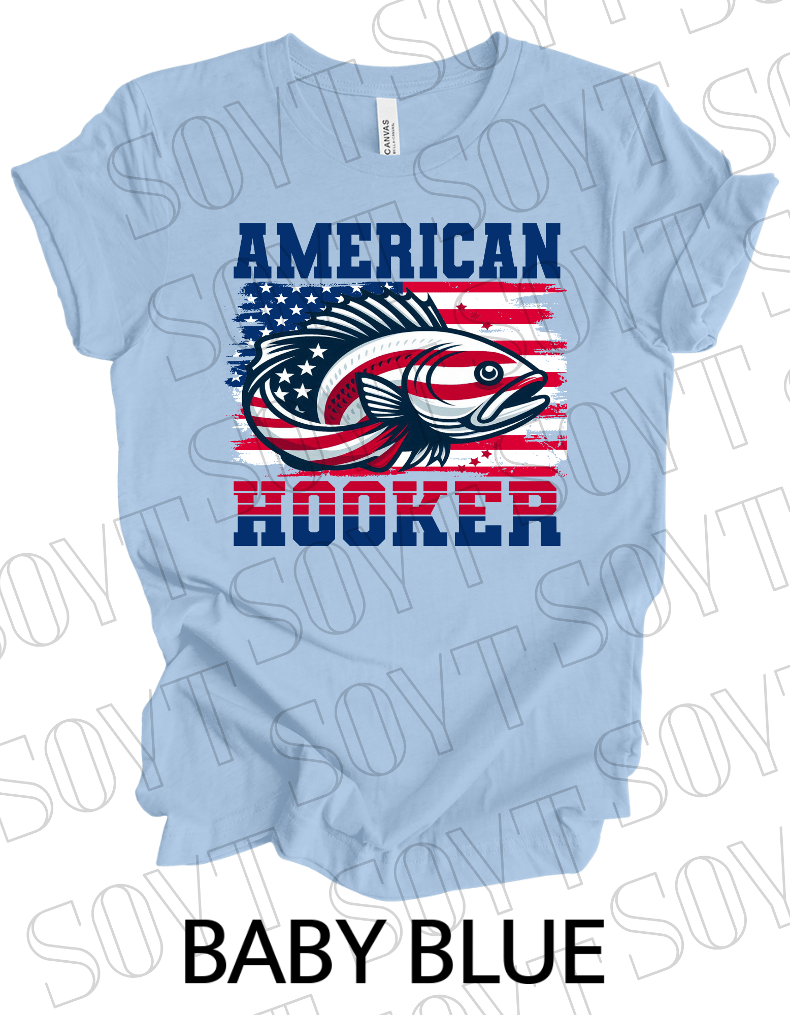 American Hooker Fishing T-Shirt – Bella+Canvas Patriotic Angler Tee - Festive Apparel StoreBaby Blue