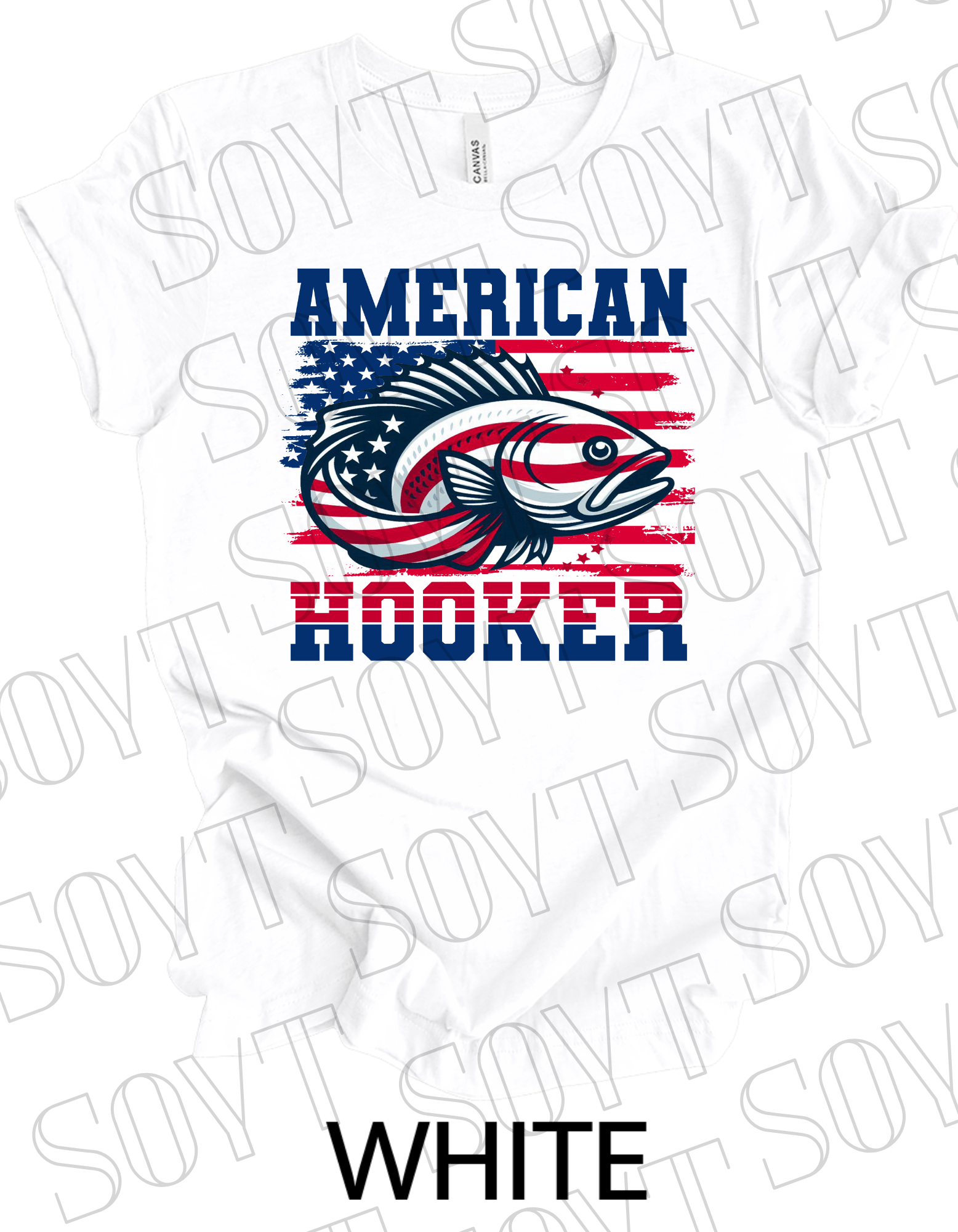 American Hooker Fishing T-Shirt – Bella+Canvas Patriotic Angler Tee - Festive Apparel StoreWhite
