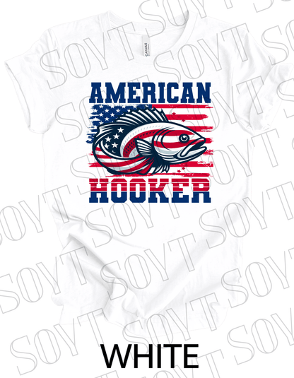 American Hooker Fishing T-Shirt – Bella+Canvas Patriotic Angler Tee - Festive Apparel StoreWhite