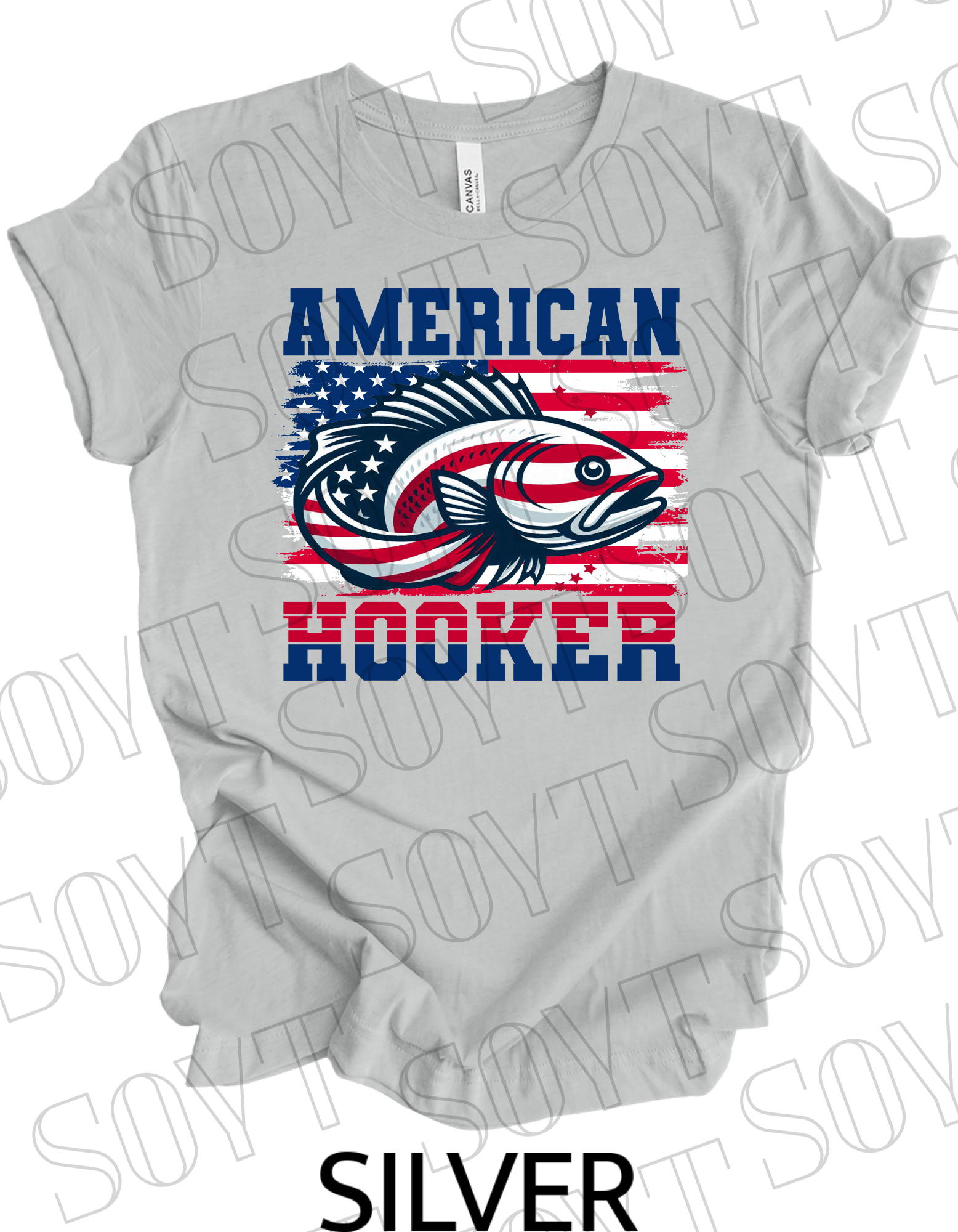 American Hooker Fishing T-Shirt – Bella+Canvas Patriotic Angler Tee - Festive Apparel StoreSilver