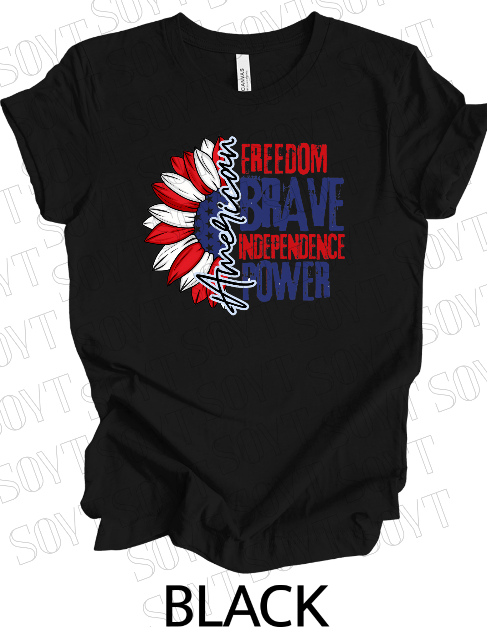 American Sunflower T-Shirt – Freedom, Brave, Independence & Power | Made in USA - Festive Apparel StoreBlack