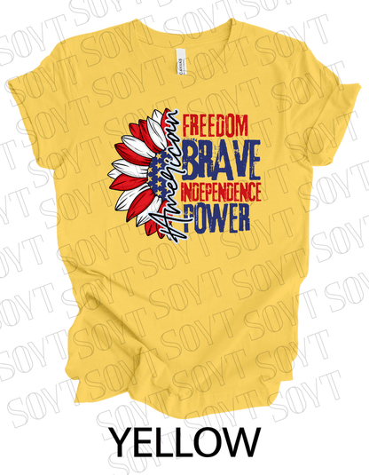 American Sunflower T-Shirt – Freedom, Brave, Independence & Power | Made in USA - Festive Apparel StoreYellow