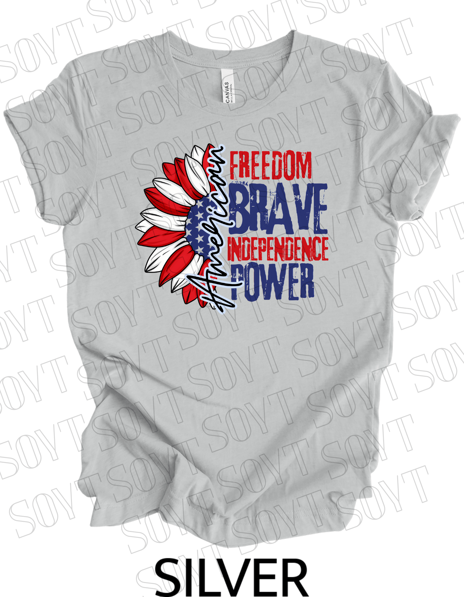 American Sunflower T-Shirt – Freedom, Brave, Independence & Power | Made in USA - Festive Apparel StoreSilver