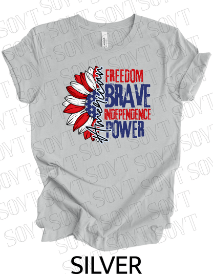 American Sunflower T-Shirt – Freedom, Brave, Independence & Power | Made in USA - Festive Apparel StoreSilver
