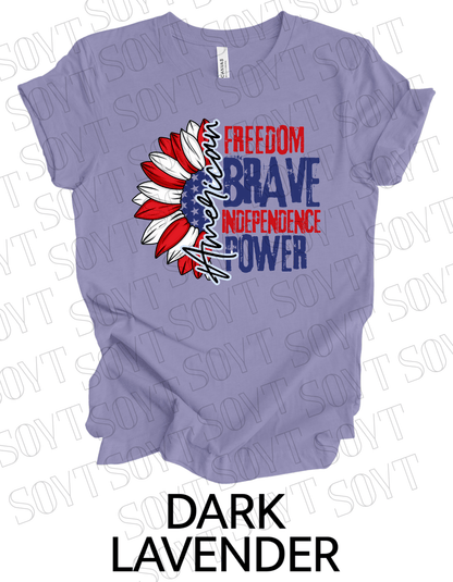 American Sunflower T-Shirt – Freedom, Brave, Independence & Power | Made in USA - Festive Apparel StoreDark Lavender
