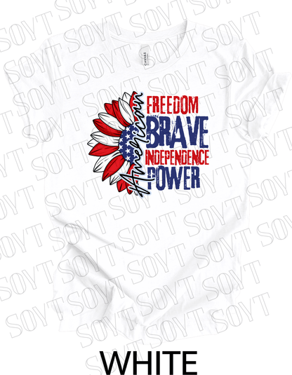 American Sunflower T-Shirt – Freedom, Brave, Independence & Power | Made in USA - Festive Apparel StoreWhite