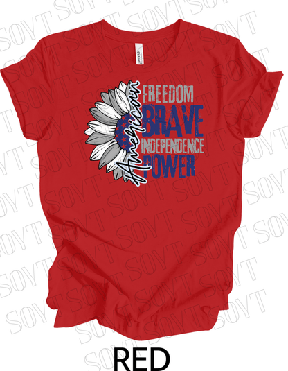 American Sunflower T-Shirt – Freedom, Brave, Independence & Power | Made in USA - Festive Apparel StoreRed