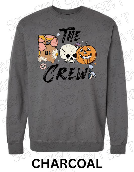 Boo The Crew Halloween Sweatshirt – Skull, Pumpkin, Retro Florals & Mushroom Fleece Pullover - Festive Apparel StoreCharcoal
