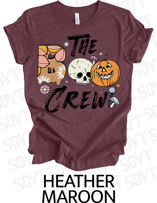 Boo The Crew Halloween T-Shirt – Skull, Pumpkin, Retro Florals & Mushroom Graphic Tee - Festive Apparel StoreHeather Maroon