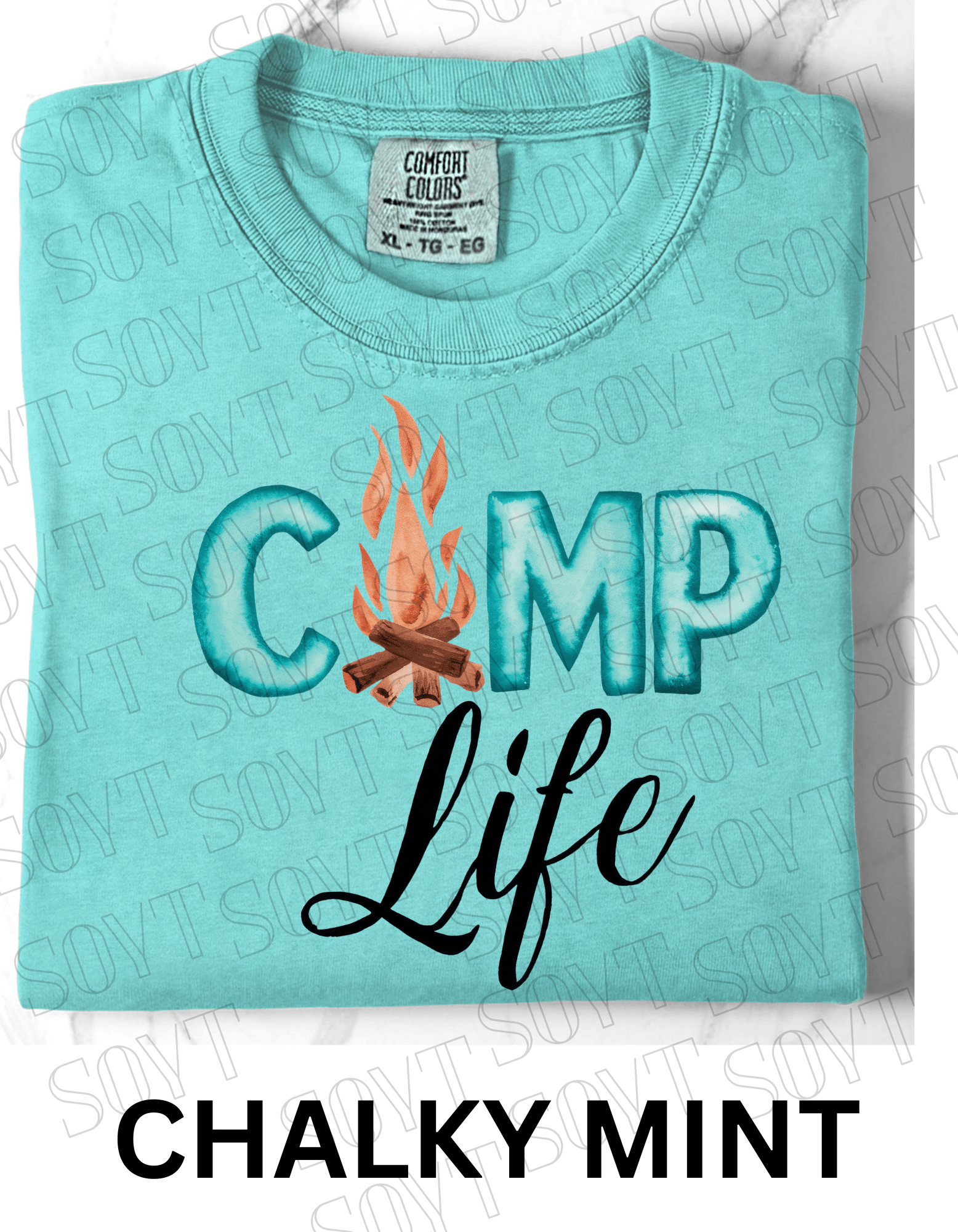 Camp Life Campfire T-Shirt – Rustic Outdoor Living Graphic Tee - Festive Apparel StoreChalky Mint
