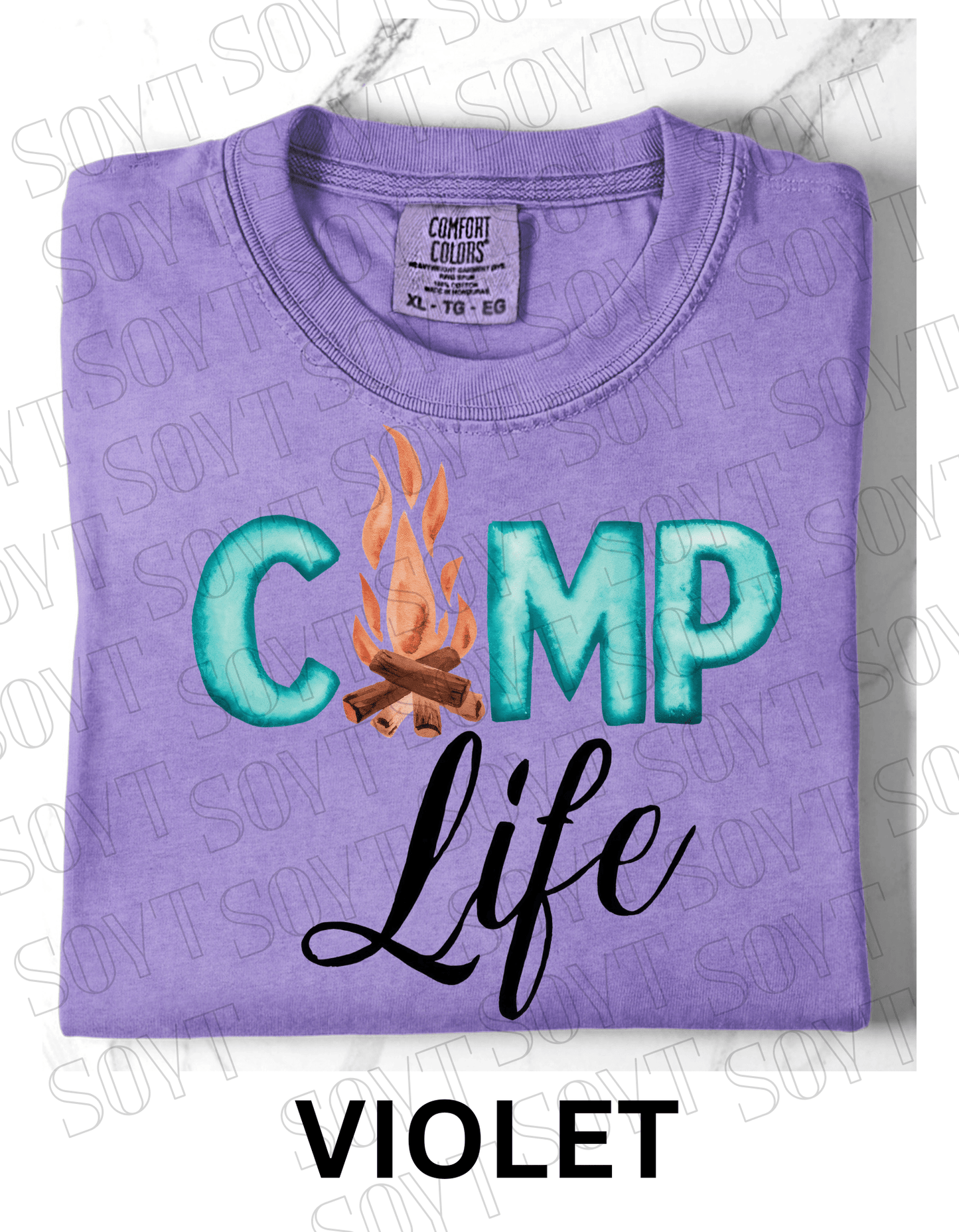 Camp Life Campfire T-Shirt – Rustic Outdoor Living Graphic Tee - Festive Apparel StoreViolet
