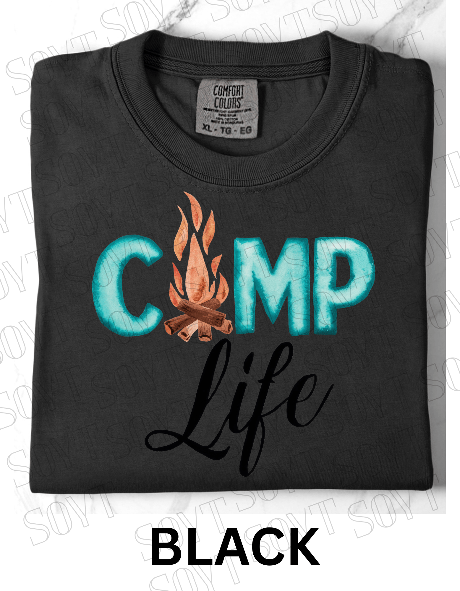 Camp Life Campfire T-Shirt – Rustic Outdoor Living Graphic Tee - Festive Apparel StoreBlack