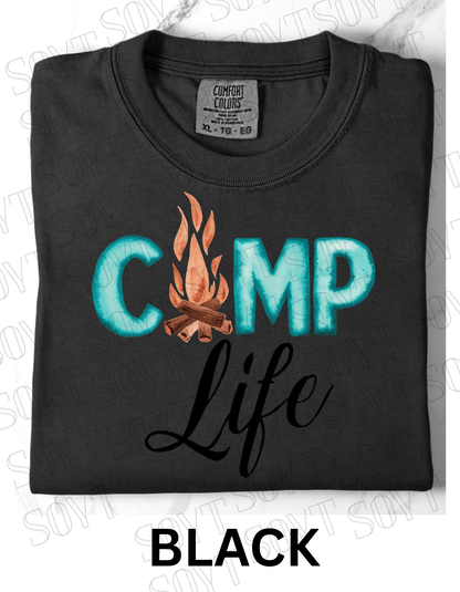 Camp Life Campfire T-Shirt – Rustic Outdoor Living Graphic Tee - Festive Apparel StoreBlack