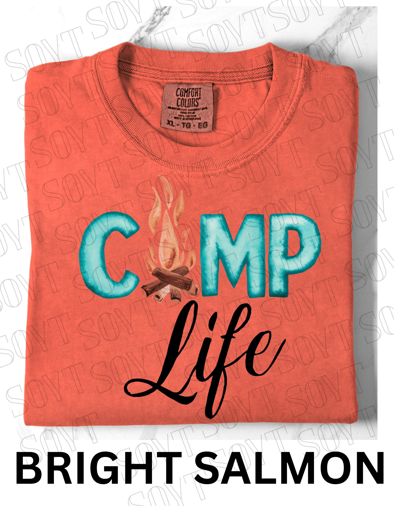 Camp Life Campfire T-Shirt – Rustic Outdoor Living Graphic Tee - Festive Apparel StoreBright Salmon