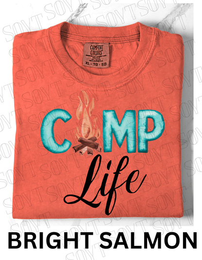 Camp Life Campfire T-Shirt – Rustic Outdoor Living Graphic Tee - Festive Apparel StoreBright Salmon