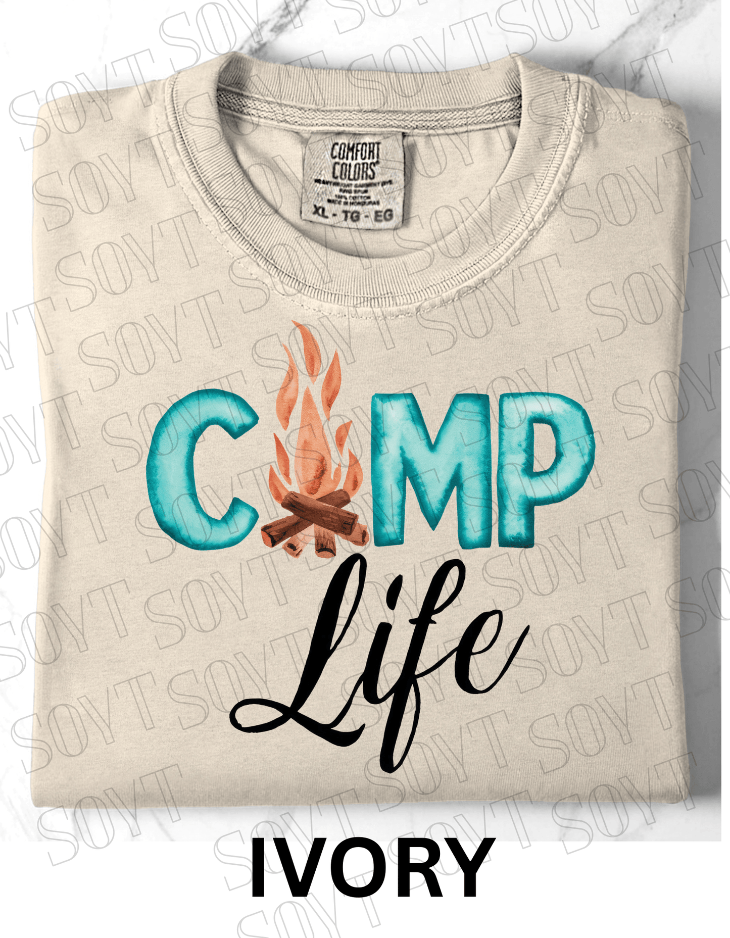 Camp Life Campfire T-Shirt – Rustic Outdoor Living Graphic Tee - Festive Apparel StoreIvory